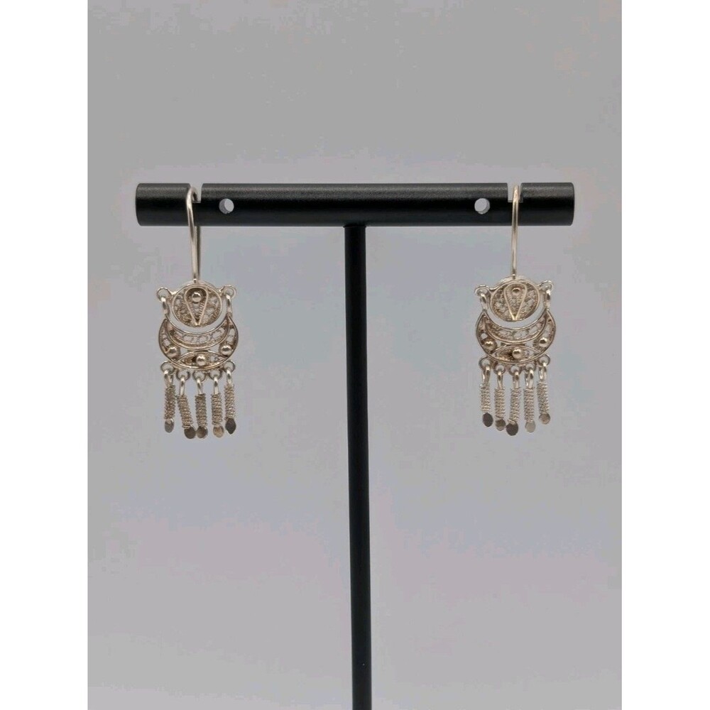 Peruvian Marked 950 Sterling Silver Filigree Handmade Inca Andean Drop Earrings